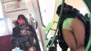 【パンチラ盗撮】ハプニング！エキゾチック美少女JKが目の前で…！イヤホン落下が生んだ「奇跡のめくれ上がり」密着ドキュメント【体験談】