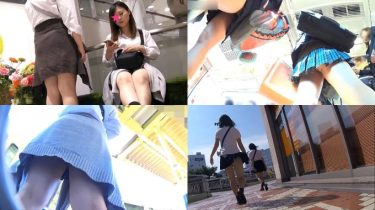 【パンチラ盗撮】夏のアーカイブ美人ギャルJKの自撮り密着＆青チェJK車内幸運。風チラおまけ付き3本立て【体験談】